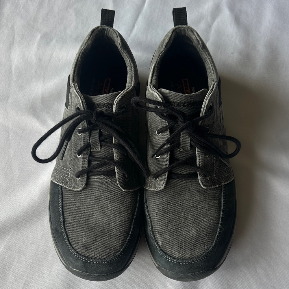 Skechers Men's Black and Gray Relaxed Fit Air-Cooled Memory Foam Sneakers